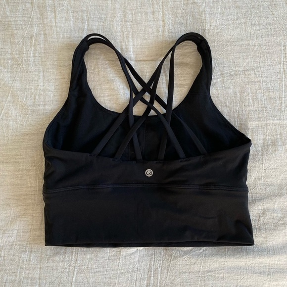 CRZ Longline Sports Bra Black Strappy Energy Bralette Yoga Workout Barre Run - Picture 2 of 5